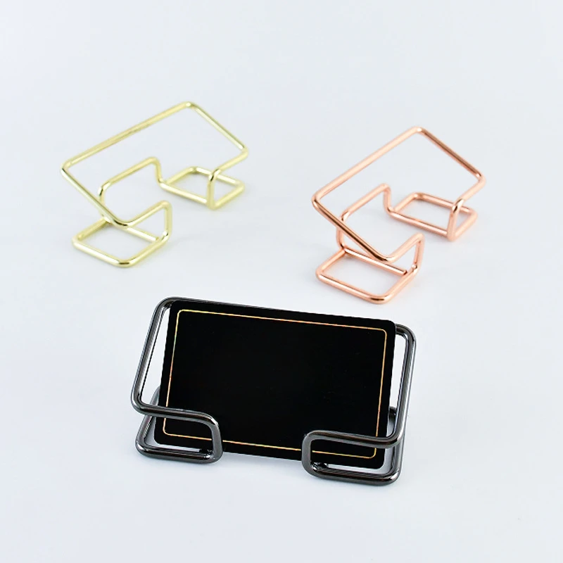 Metallic Desktop Business Card Holder Rack Display Stand Shelf Metal Bracket Cards Organizer Storage Box Office Desk Accessories