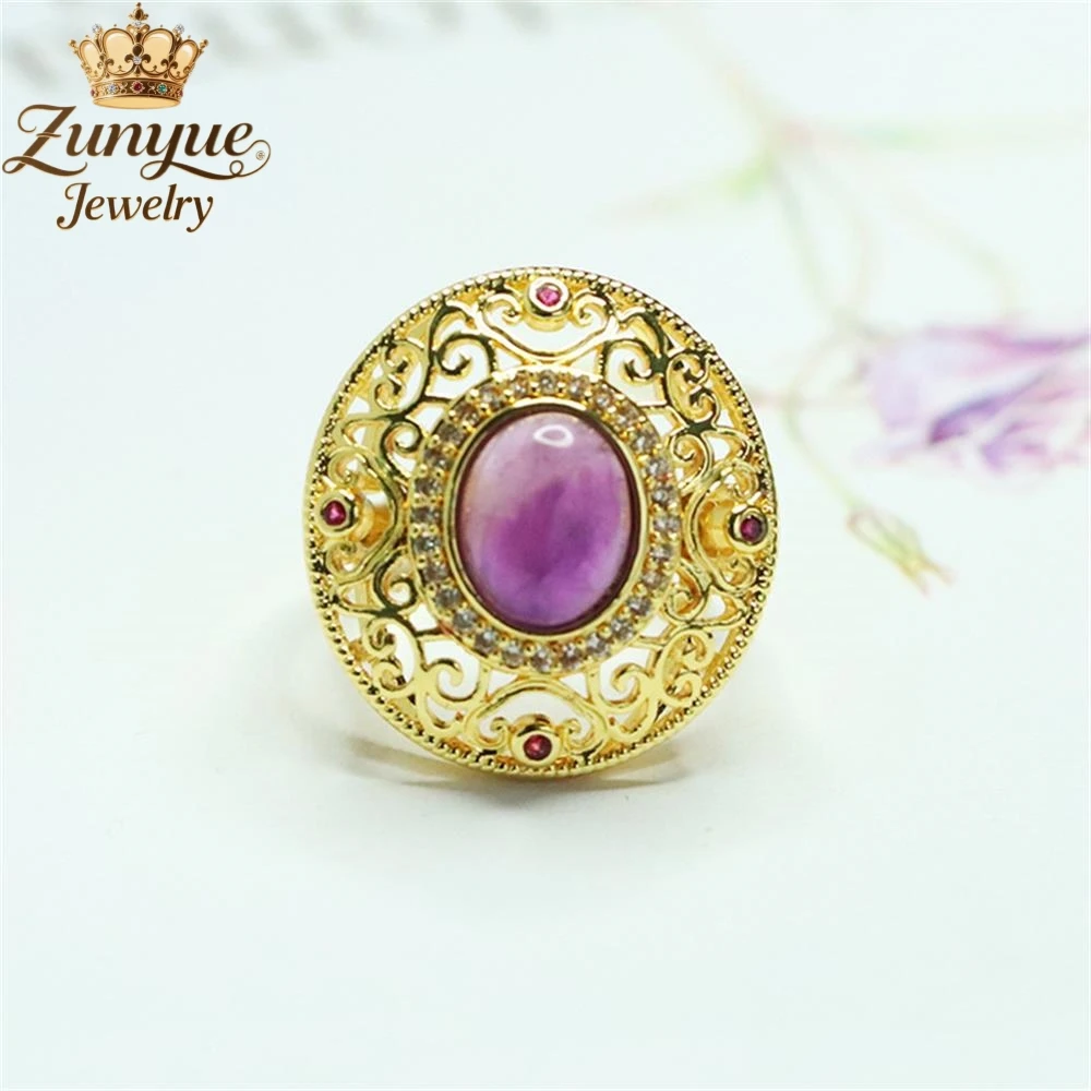 

High-End Natural Amethyst Hollowed-Out Ruyi Pattern Ring Luxury Quality Fashion Jewelry Exquisite Elegant Popular Charms Young