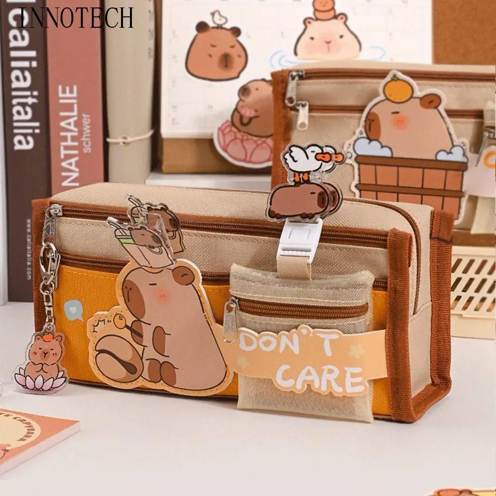 

Pencil Holder Large Capacity Capybara Pencil Bag Canvas Cute Stationery Bag Kawaii Desktop Organizer Storage Pouch Office