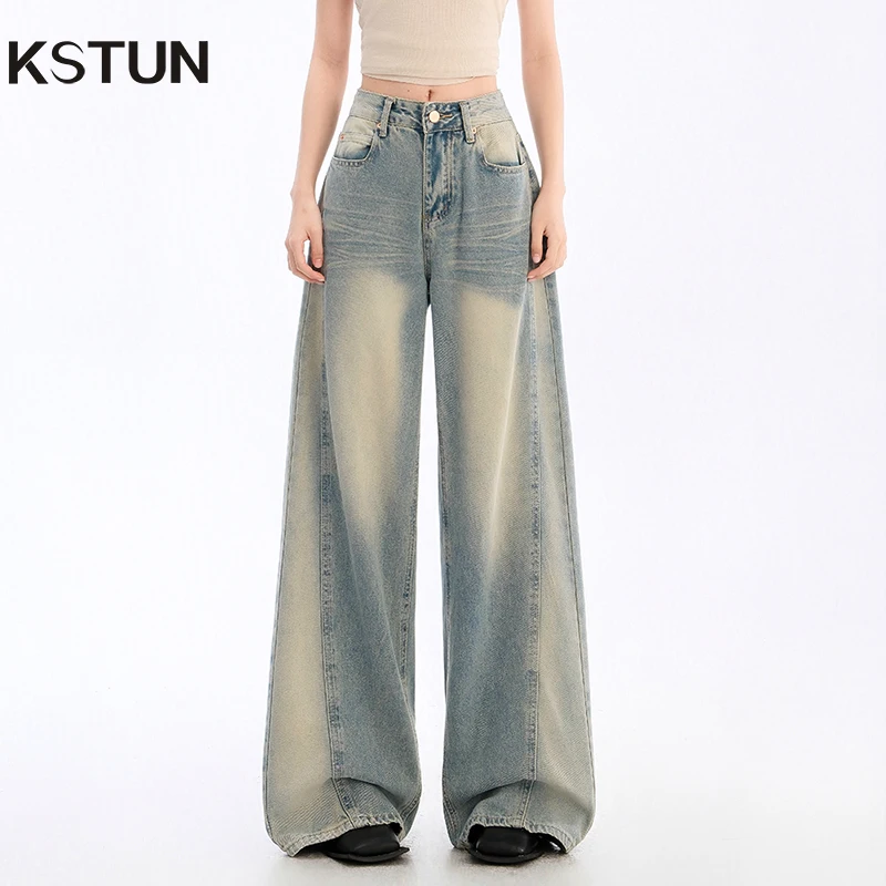 

KSTUN 2025 Baggy Jeans For Women Wide Leg Pants Retro Blue Jeans Striped Loose Denim Pants Vintage Women Dragging Pants Washed