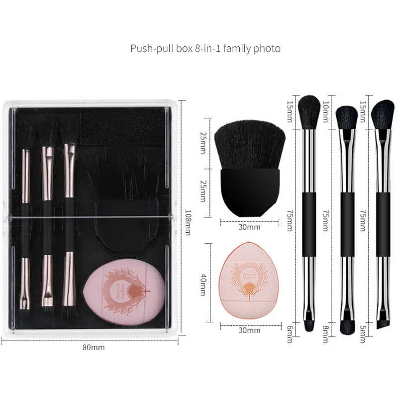 5pcs Makeup Brushes Set Foundation Contour Eyeshadow Blush Brush Powder Puff Portable Cosmetic Brushes Travel With Box