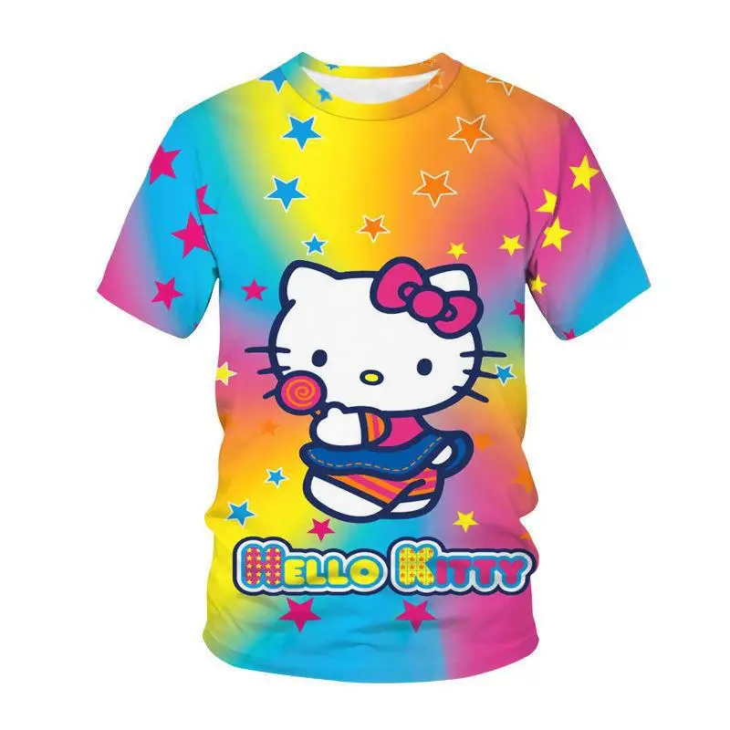 Kids Kitty Cat Cartoon Tops Tees 3D Print T-shirt Children Casual Short Sleeve Clothing Girls Sports Streetwear Birthday Gift