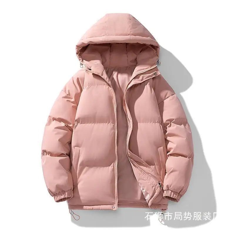 2025 Winter Men's Hooded Puffer Jacket Unisex Parkas Thickened Cotton Coat Loose Casual Warm Down Infused Outerwear