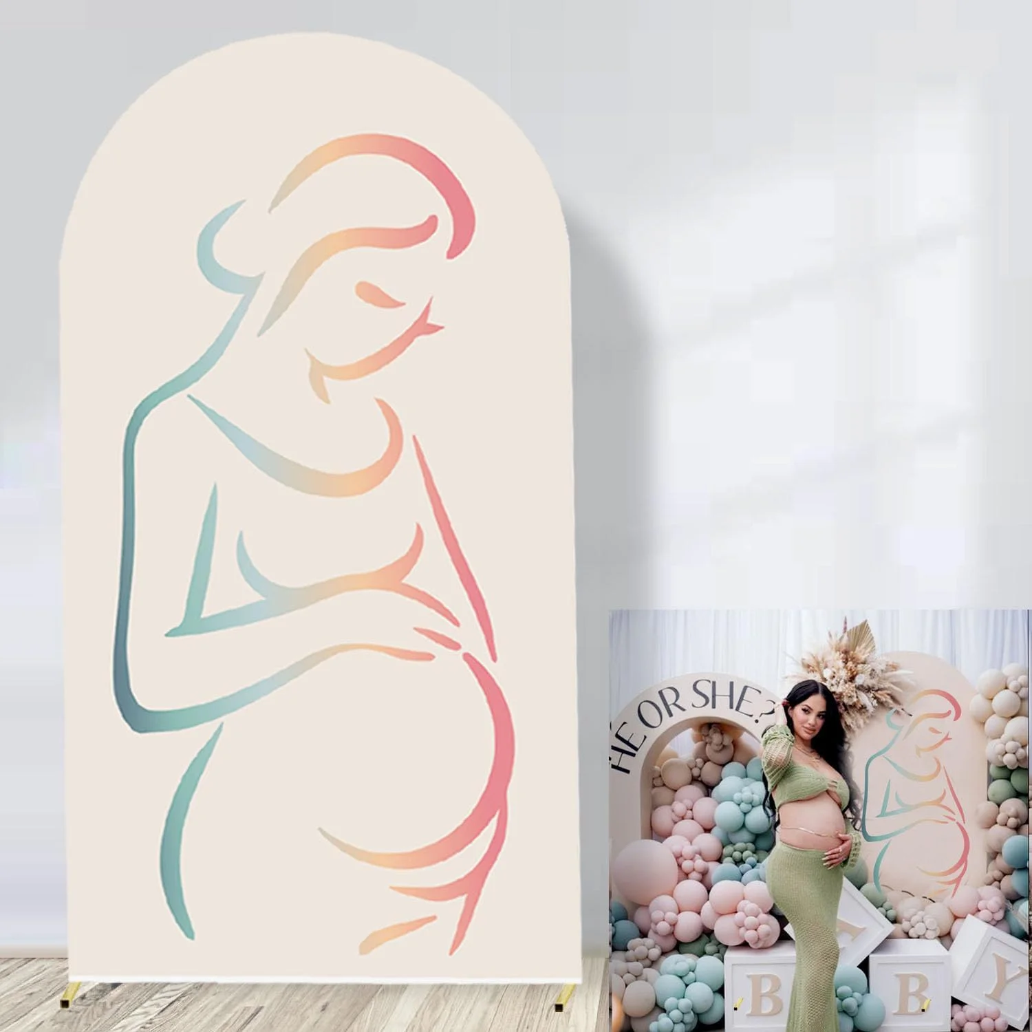 المرأة الحامل صورة ظلية غطاء قوس صورة خلفية استحمام الطفل على الوجهين التصوير خلفية غطاء استوديو الصور