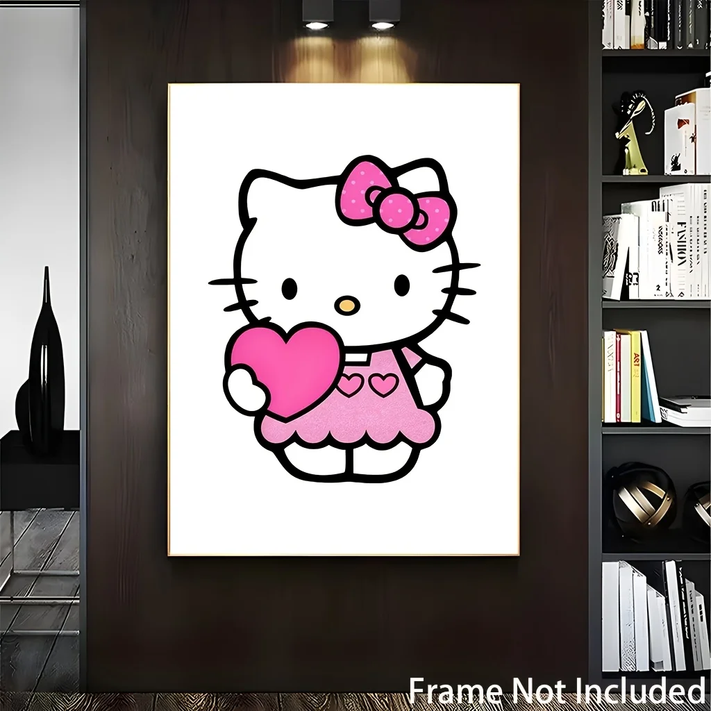 2D Flat, 1pc Sanrio Hello Kitty 2D Flat Unframed Canvas Art Poster,frameless Art Print,Wall Decor,Cartoon Design Perfect Home