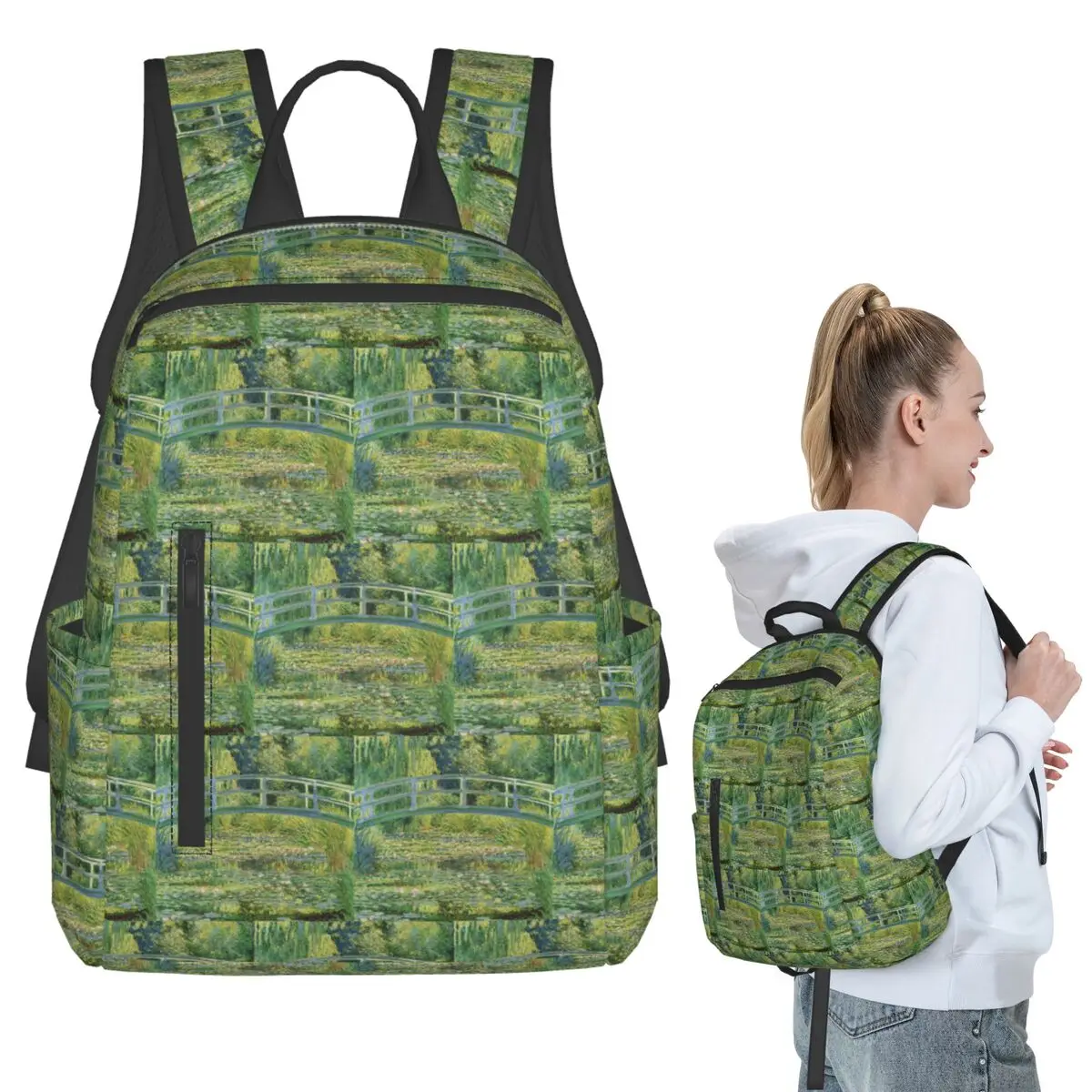 

Claude Monet - Water-Lily Pond Backpack Student BookBag Children School Bag Computer Shoulder Bags Boys Girls