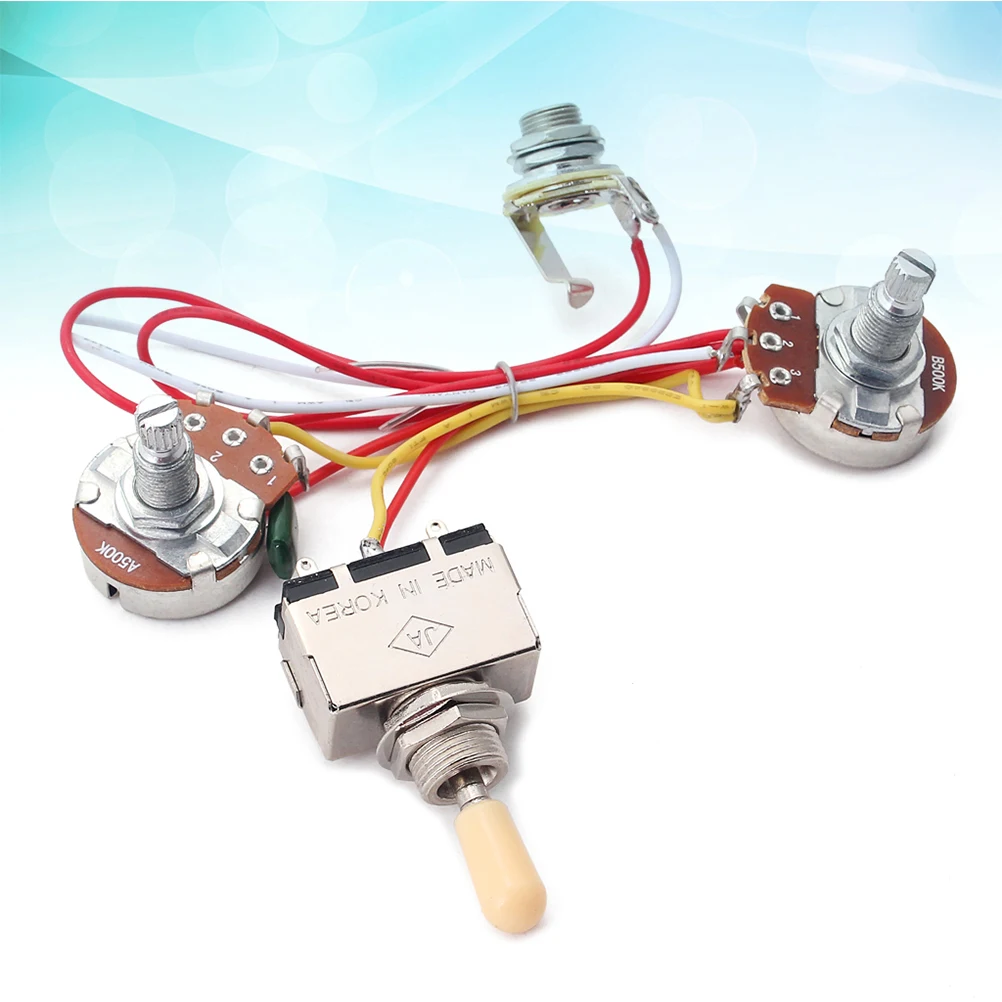 

Potentiometer Kit Yellow Cap Wiring Harness Toggle Bass 1 Volume Tone Jack 500K