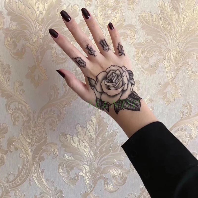 Waterproof Temporary Tattoo Sticker Flower Rose Fake Tatto Flash Tatoo Hand Arm palm finger Back Tato body art for Women Men