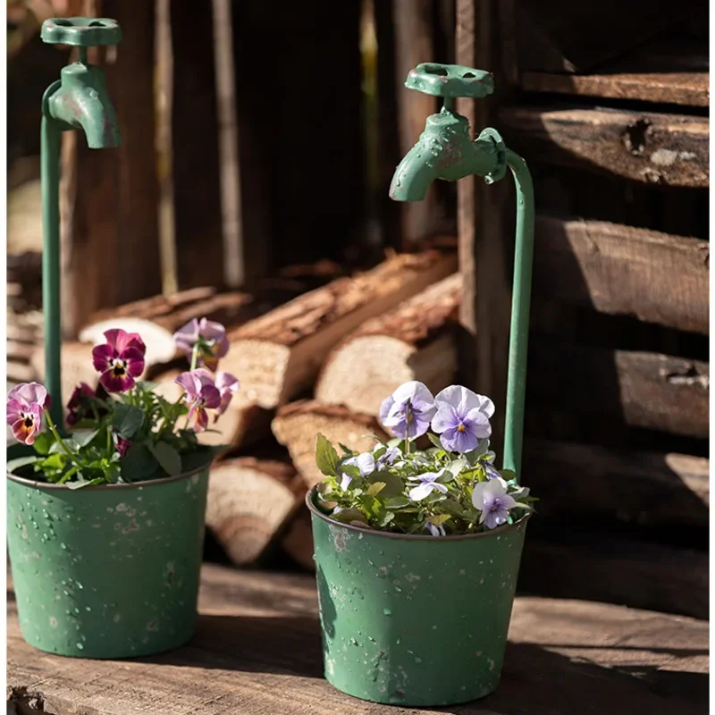 

Outdoor Courtyard Plant Pot Green Faucet Flower Basket Iron Do Old Bonsai Basin Creative Versatile Garden Decoration