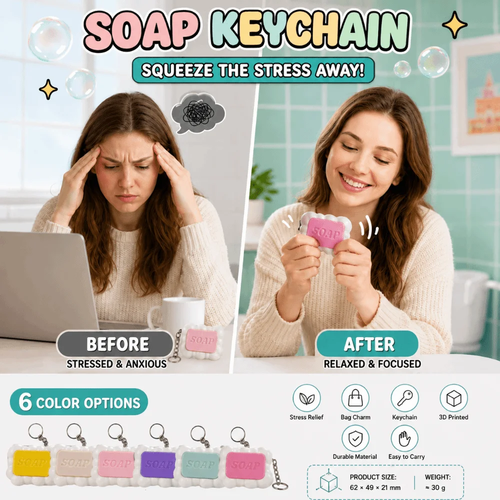 Press-Type Calming Keychain Keys Stress Relief Finger Button Anti-stress Pendant Soap Mechanical Keyboard Clicker Key Chain