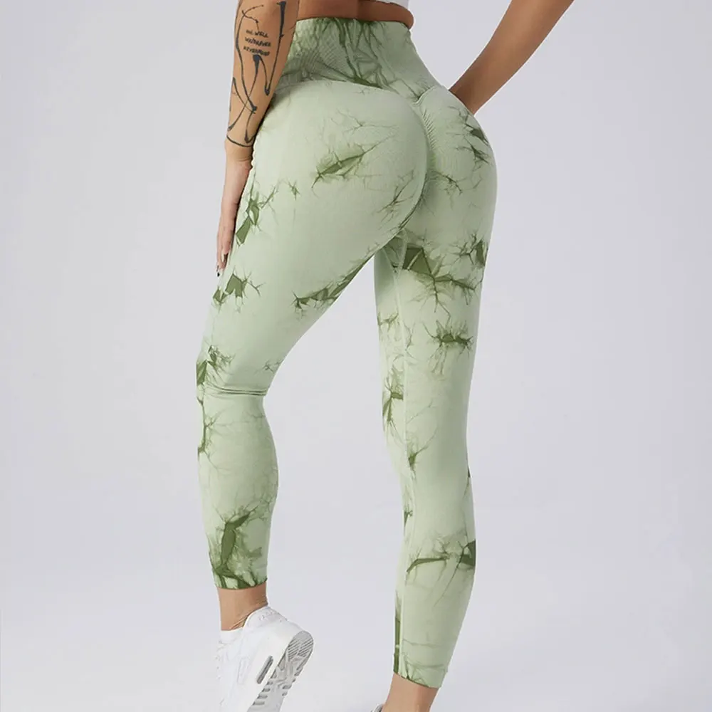 Sexy Tights Women Tie Dye Sports Leggings Women's High Waist Butt Lift Push Up Seamless Yoga Pants Ladies Workout Gym Clothing
