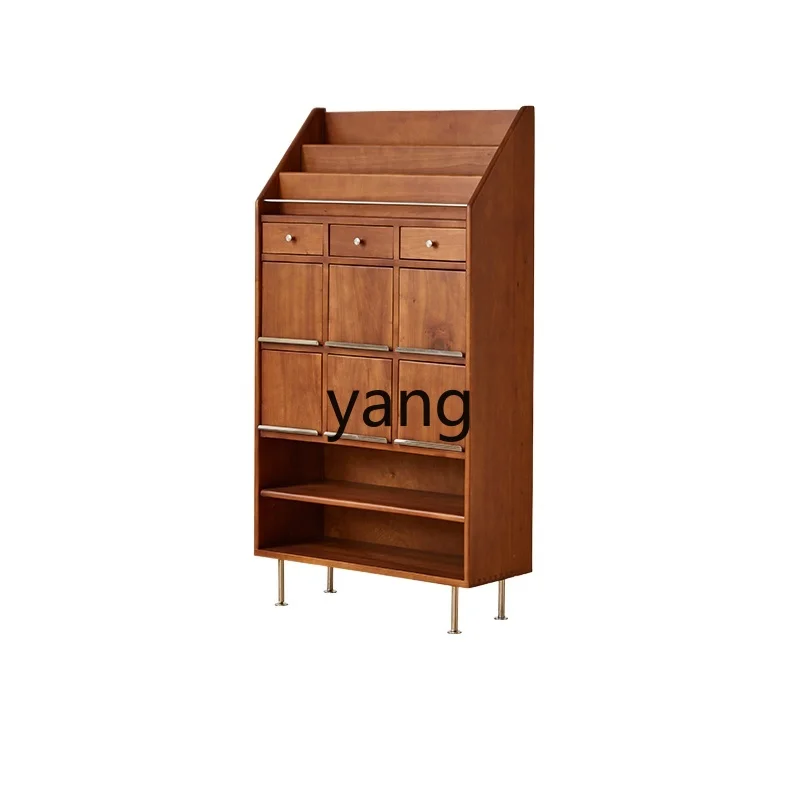 Yjq Solid Wood Magazine Cabinet Simple Study Bookcase Small Apartment Retro Storage Storage Traditional Chinese Medicine Cabinet