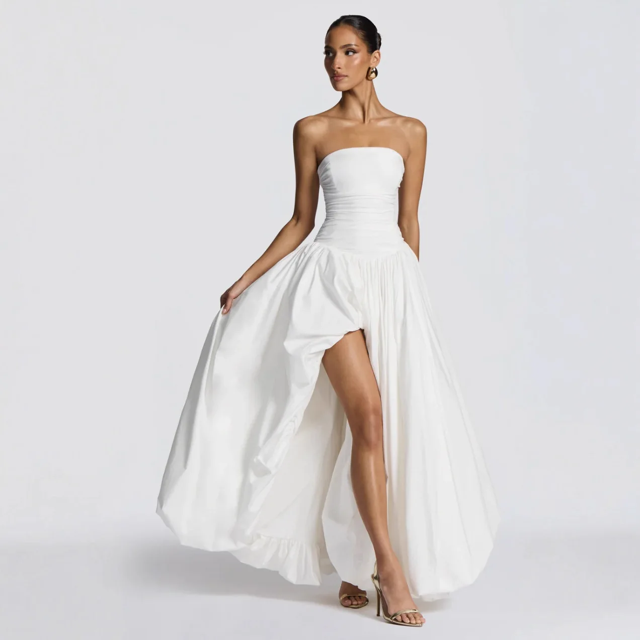 2025, Sommer Neue Damenmode, trägerlos, geteilte Krawatte, einfarbig, elegantes Modekleid