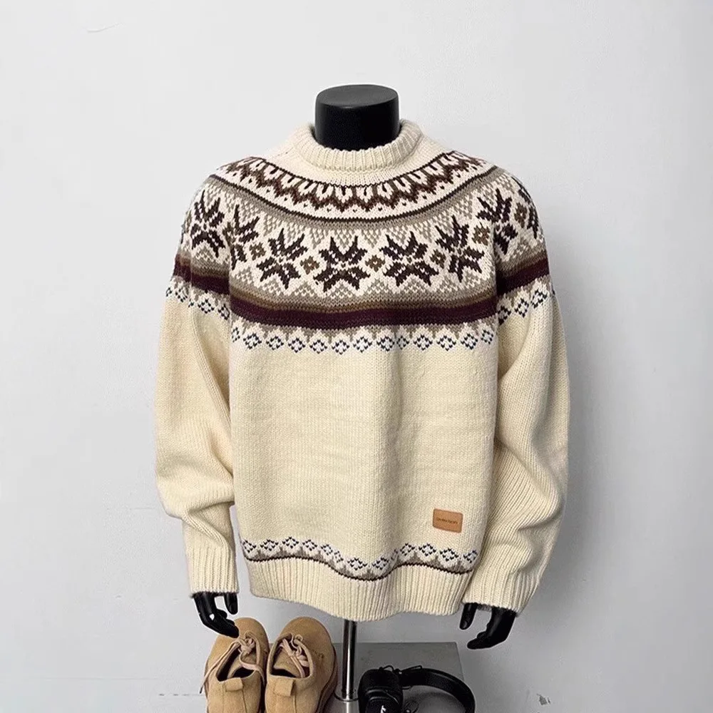 

Leaf jacquard sweater for men in autumn and winter new knitted sweater loose trendy brand lazy style casual boy top