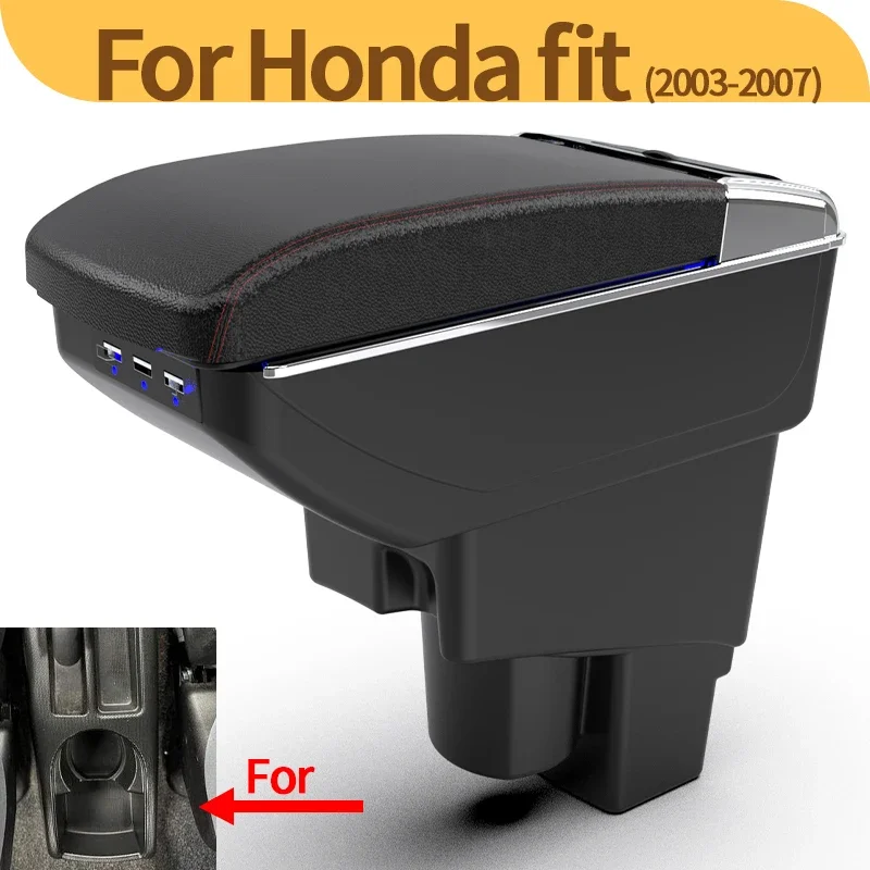 

For Honda Fit Jazz car armrest 2003-2007 center console double layer storage box USB car accessories 2003 2004 2005 2006 2007