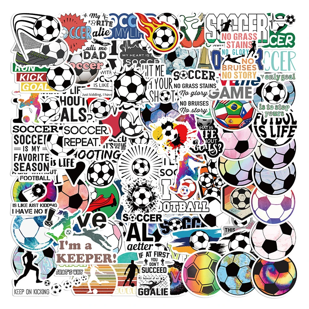 Desenhos animados Graffiti esportes adesivos, futebol adesivos, futebol decorações, decalques para laptop, telefone, bagagem, skate, 10 pcs, 30 pcs, 50 pcs, 100pcs