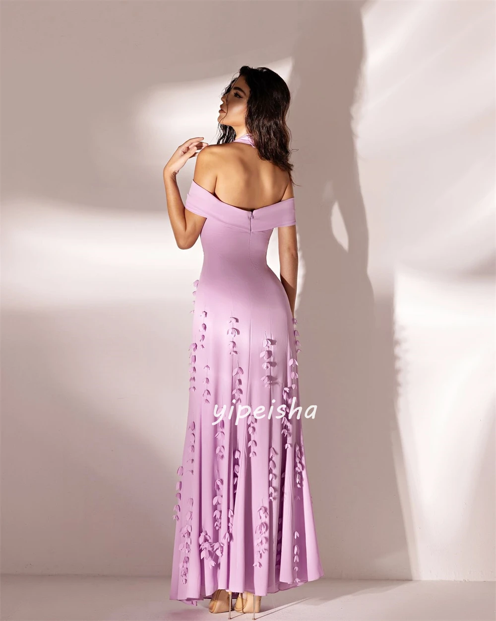 Customized Classic Chiffon Applique Flower Handmade Flower Column Spaghetti Strap Off-the-shoulder Midi Dresses Quinceanera Dres