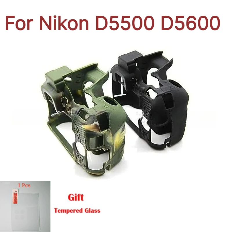 For Nikon D5500 D5600 Dustproof Scratchproof Soft Rubber Cover Skin Accessories Waterproof cover+1PCS Free Tempered Film