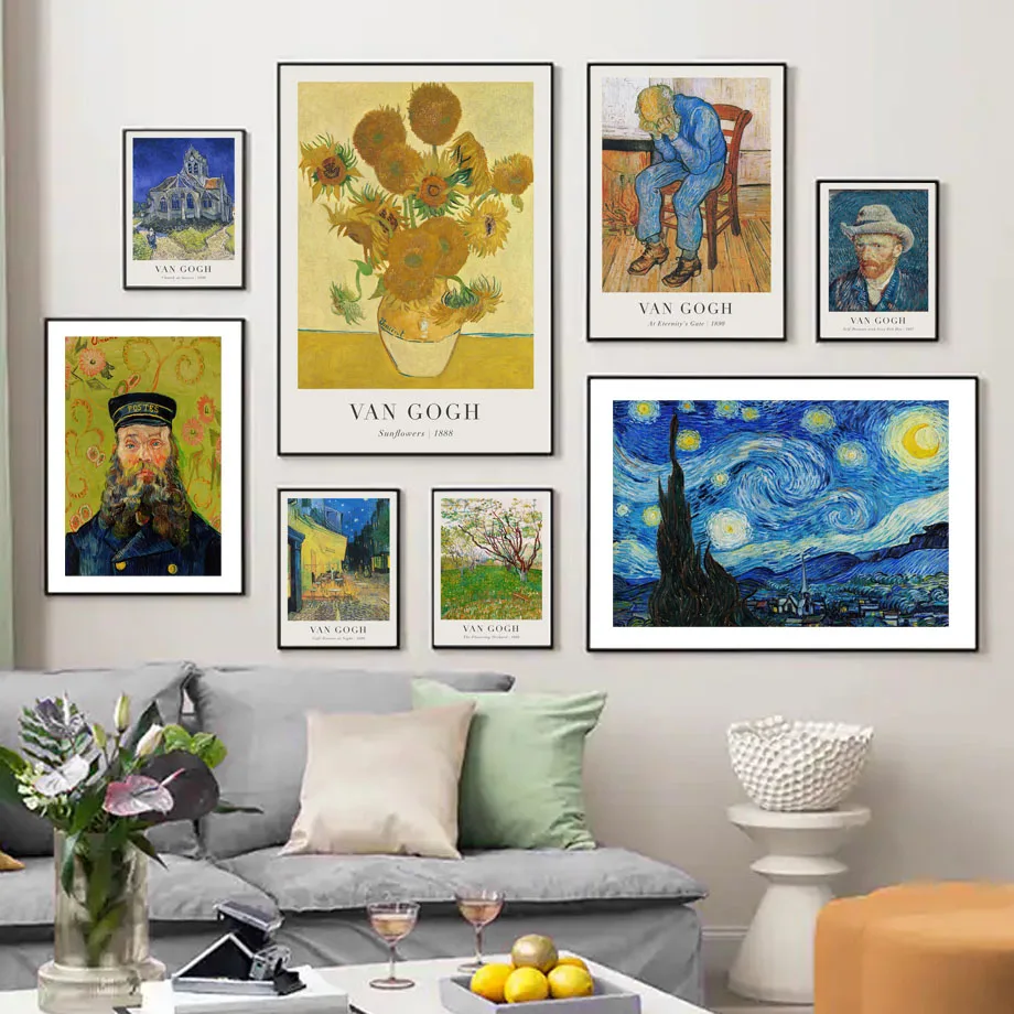 Van Gogh Abstract Poster Postman Starry Night Sunflower Wall Art Mural Prints Canvas Painting Home Decor Pictures Living Room