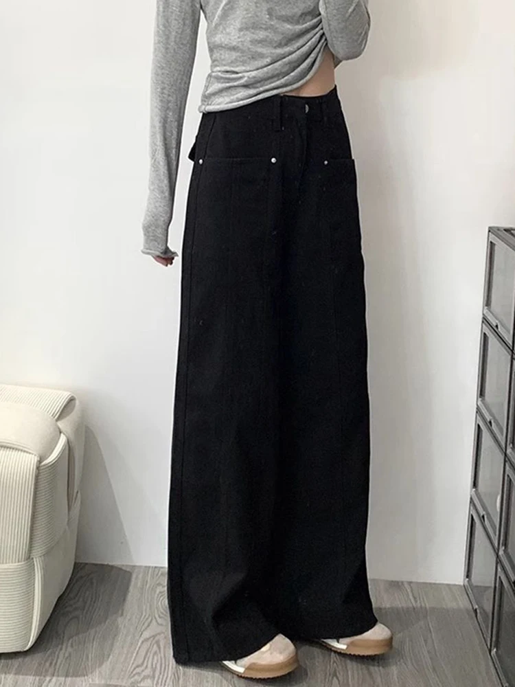 Zoki Y2K Black Jeans Women High Waist Streetwear Loose Denim Pants Vintage Harajuku American Casual Spring Bf Wide Leg Trousers