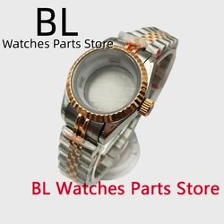 BLIGER 26mm 316L Stainless Steel Watch Case Sapphire Glass Rose Gold Silver Fluted Bezel Fit NH05A NH06A MovemenFor Ladies Watch