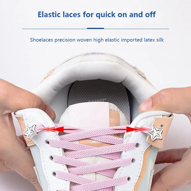 Rhinestone Five-pointed Star Buckle Shoelaces Colorful Diamond No Tie Shoe Laces Flat Elastic Tiesless Laces Sneakers Shoelace