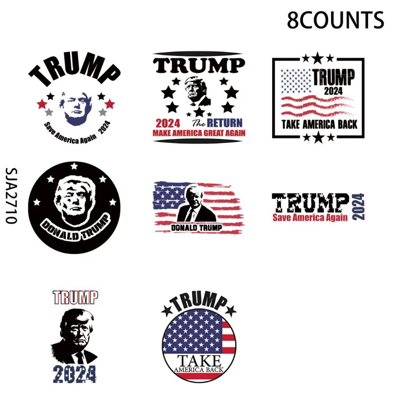 8pcs Trump 2024 UV DTF Cup Stickers, Waterproof Sticker Pack for Decorating Mugs, DIY Art Supplies，Home Decoration