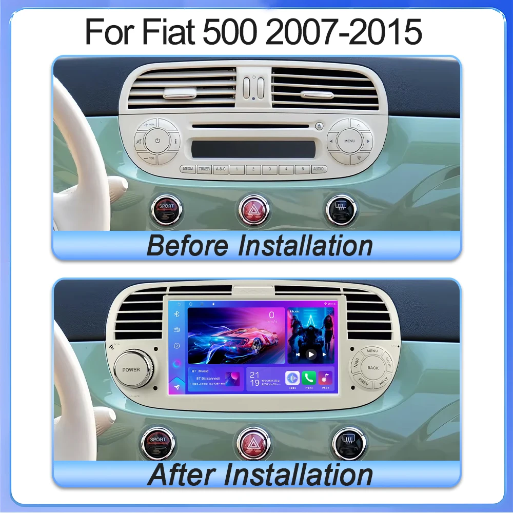 Android15 Car Multimedia Player For Fiat 500 2007-2015 GPS Navigation Auto Stereo Radio Carplay DSP Touch Screen FM Wifi 5G RDS