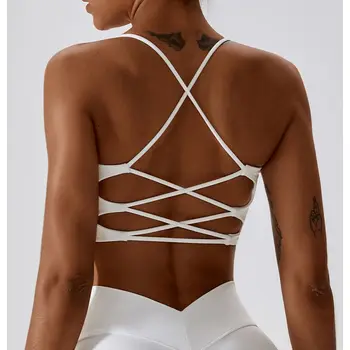 Solid Color U-Shaped Multi-Strap Cross Back Women Fitness Sports Bra Top Gym Yoga Athletic
