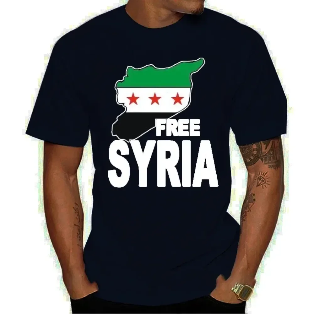 Free Syrian Flag 3D Printed Casual T-shirt Simple Versatile Round Neck T-shirt Men's Loose Cozy Breathable Short Sleeve Clothes