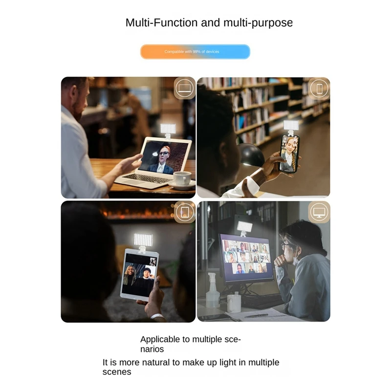 LED Mini Rechargeable Clip Fill Light Adjustable Portable Lamp For Phone, Pad, For Makeup, Selfie, Vlog Black Easy Install