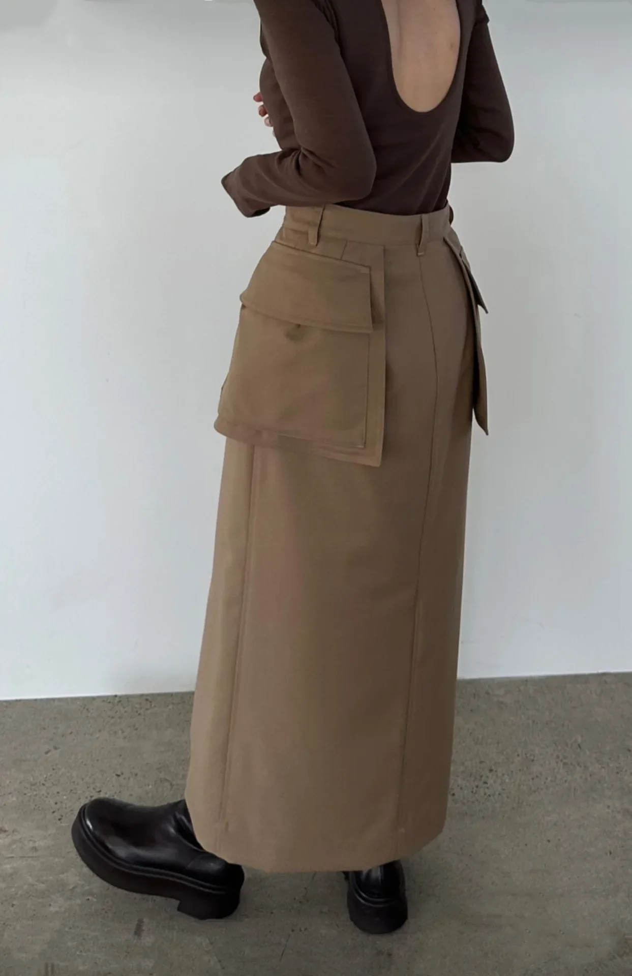 Wakuta Early Autumn Moda Casual Pocket Woman Skirts Elegant A-line Simple Loose Mujer Faldas Japan Vintage Mid-length Skirt