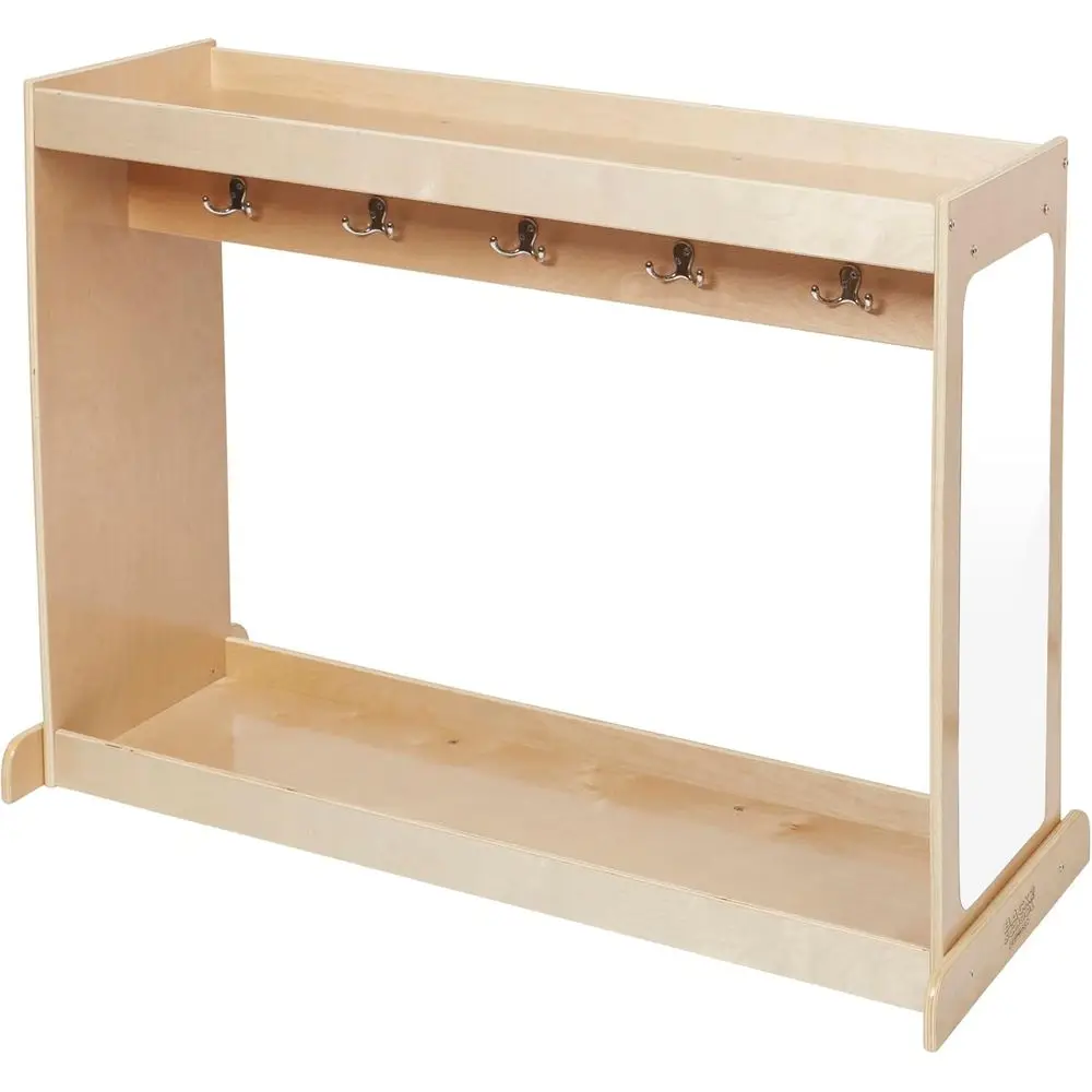 Two-Sided Vertical Hanger with Mirror, Natural Finish