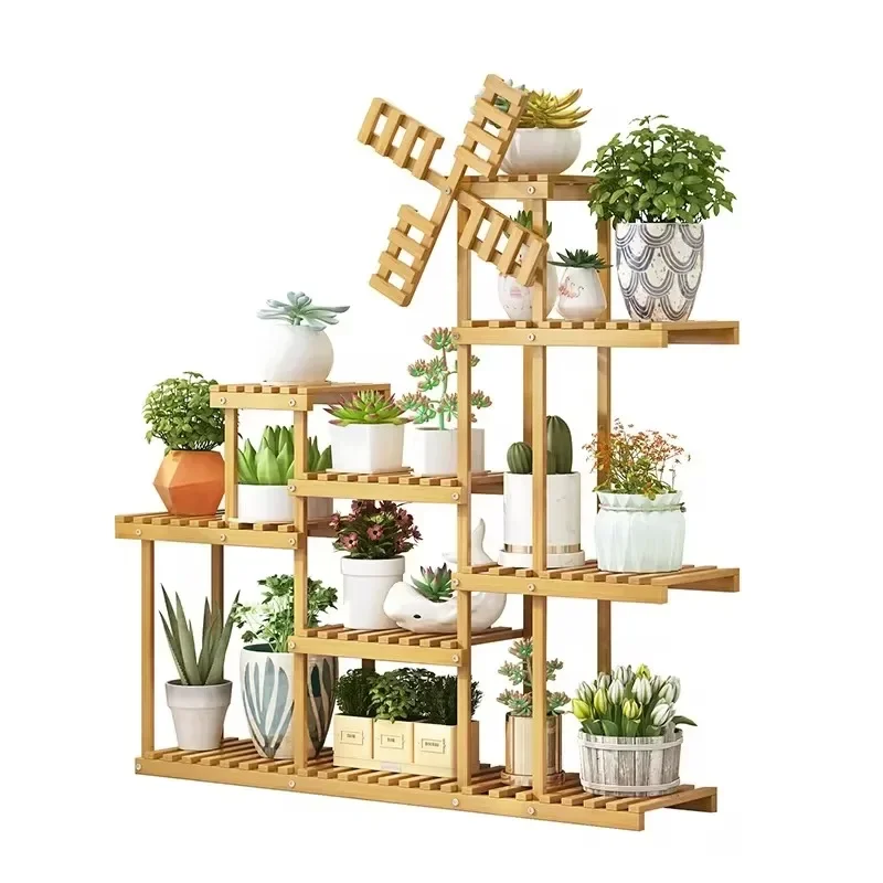 Green flower shelf balcony living room indoor floor-standing new 2024 popular small bay window solid wood shelf transformation