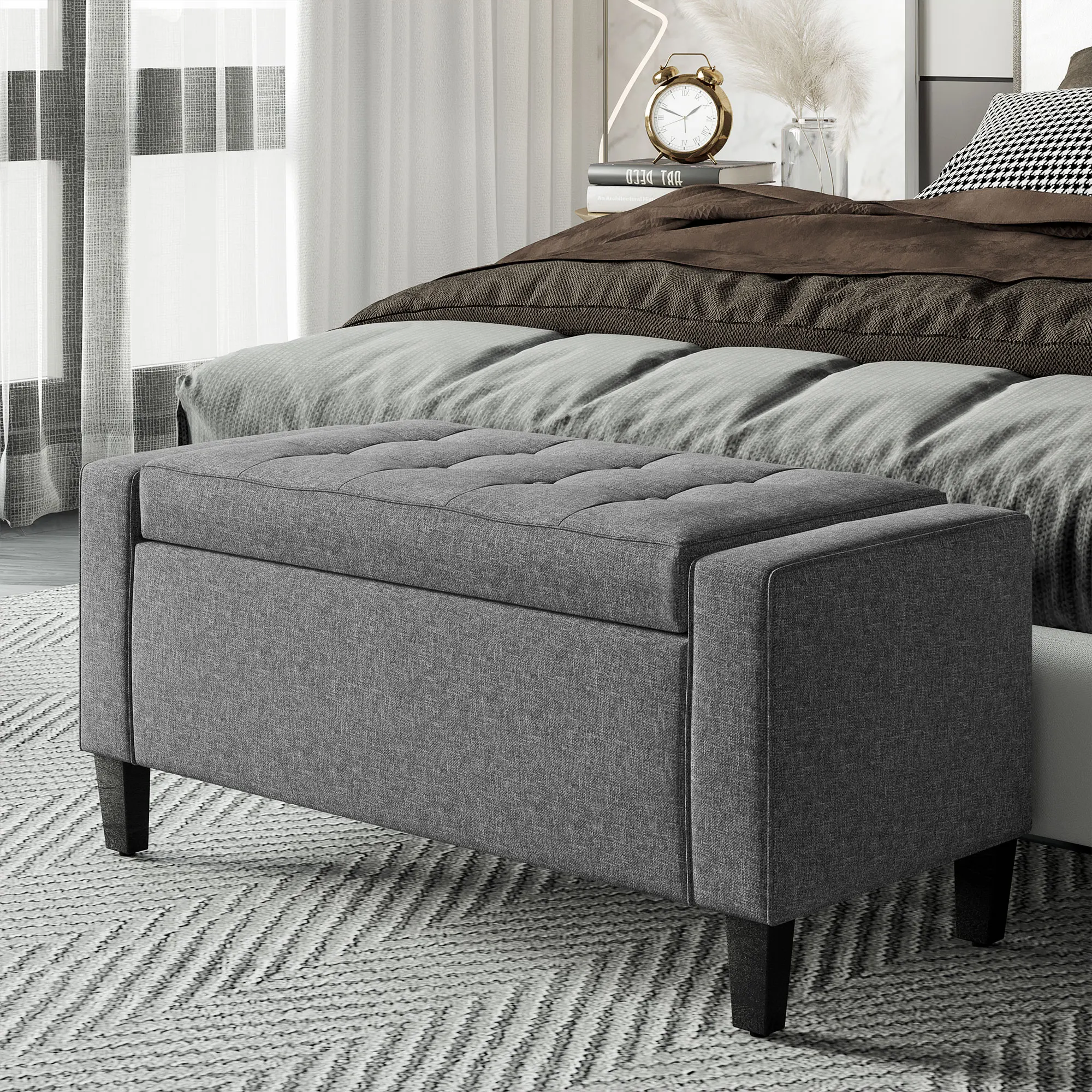 Modern Storage Ottoman Bench with Storage for Living Room Bedroom Gray