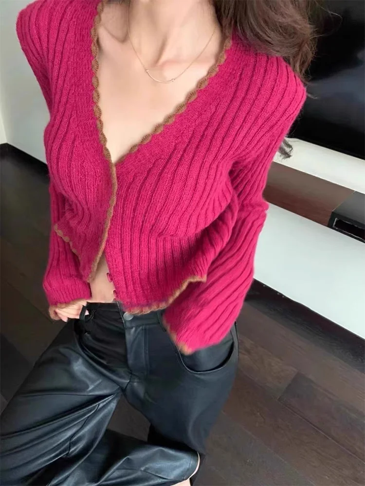 

Dongda Gate Spring 2024 ort V-Ne Padded oulder Knitted Open Cardigan Sweater Women's Sle Commute Faion Slim Fit Lon...