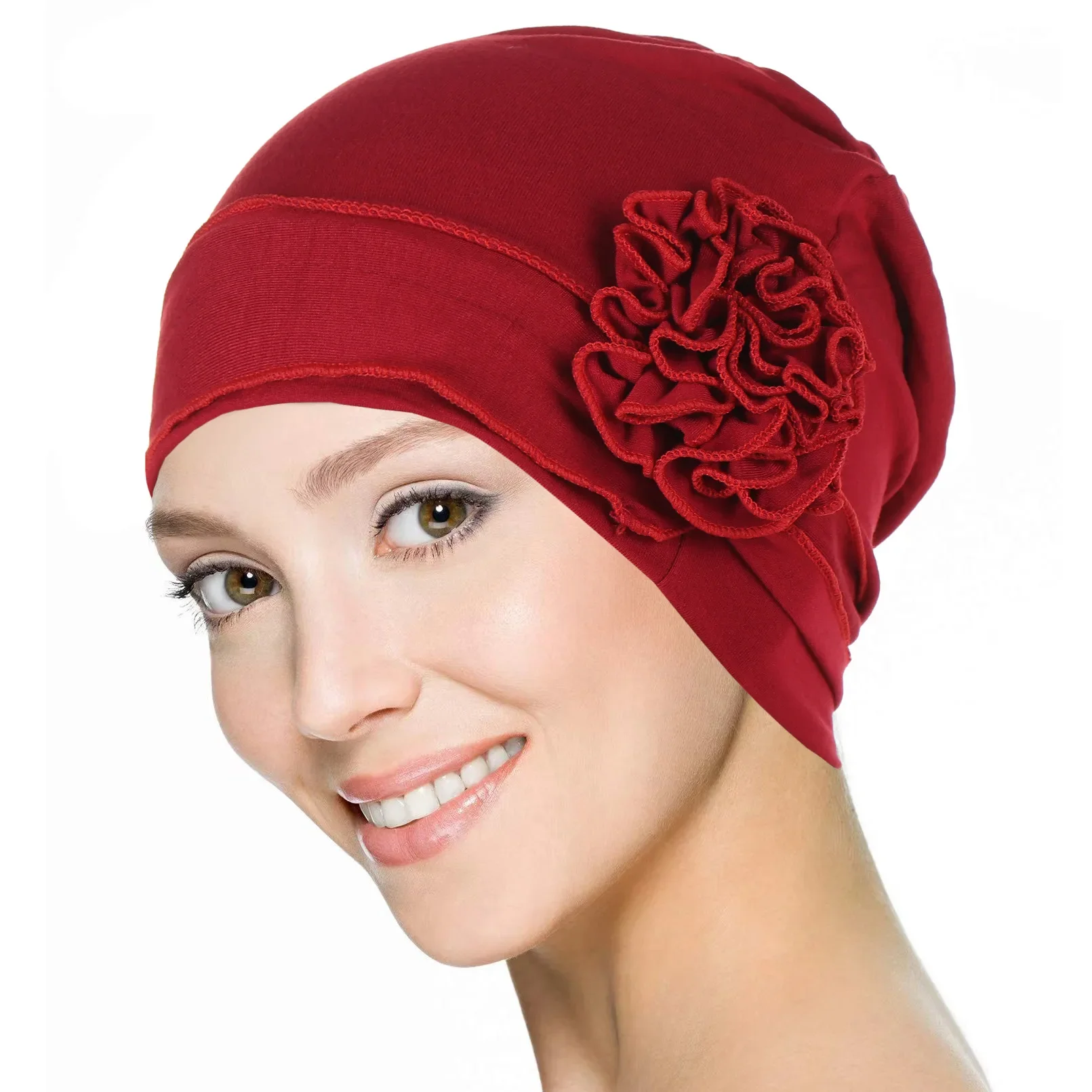 Indian Women Flower Hijab Hat Turban Cancer Chemo Cap Stretch Beanies Bonnet Bandana Hair Loss Head Cover Muslim Wrap Headscarf