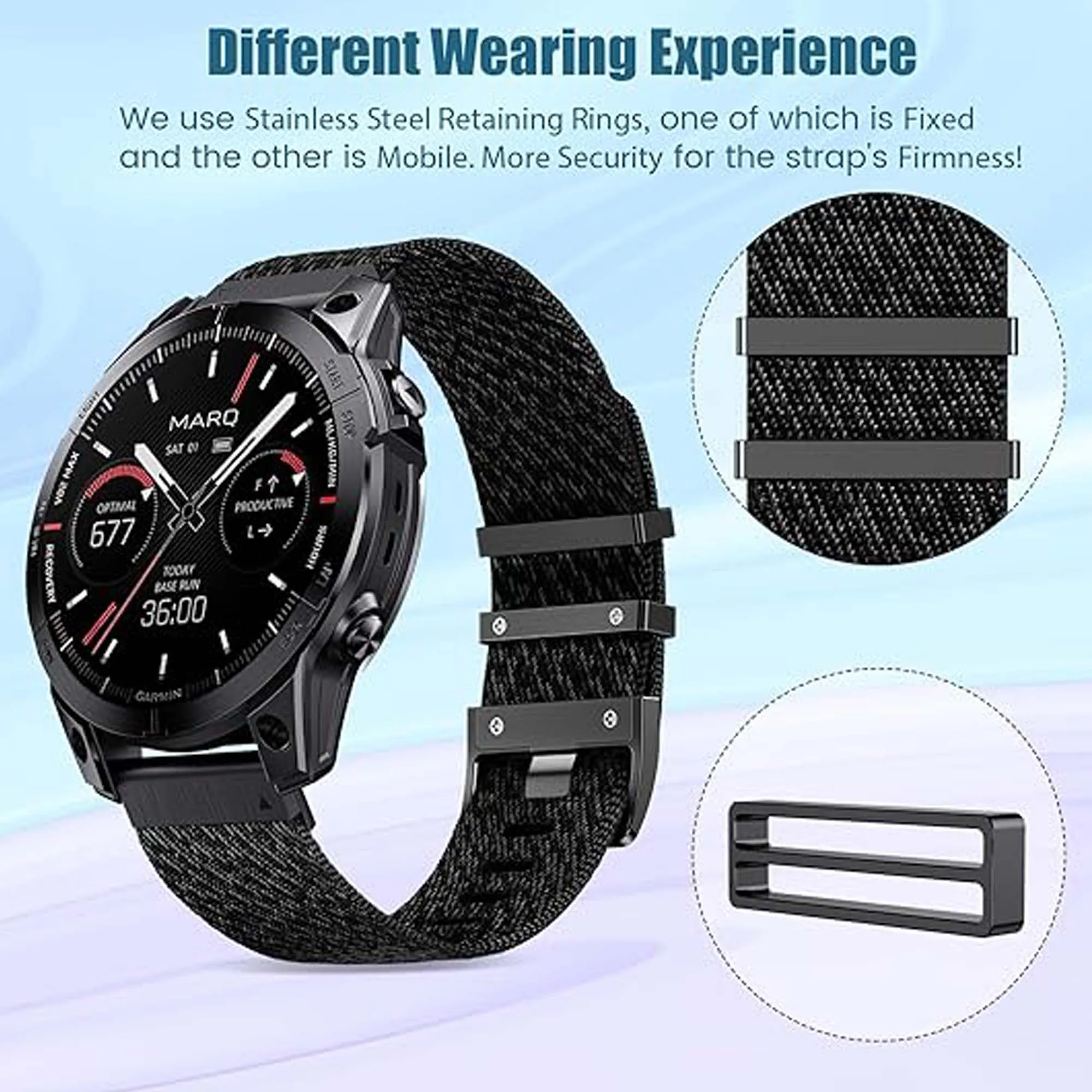 22 26MM Jacquard Quick Fit Nylon Watchband for Garmin Fenix 7/7XPro/7X/6X/6 Pro/5X/5/6/Epix/Instinct  Replaceable  Wristband