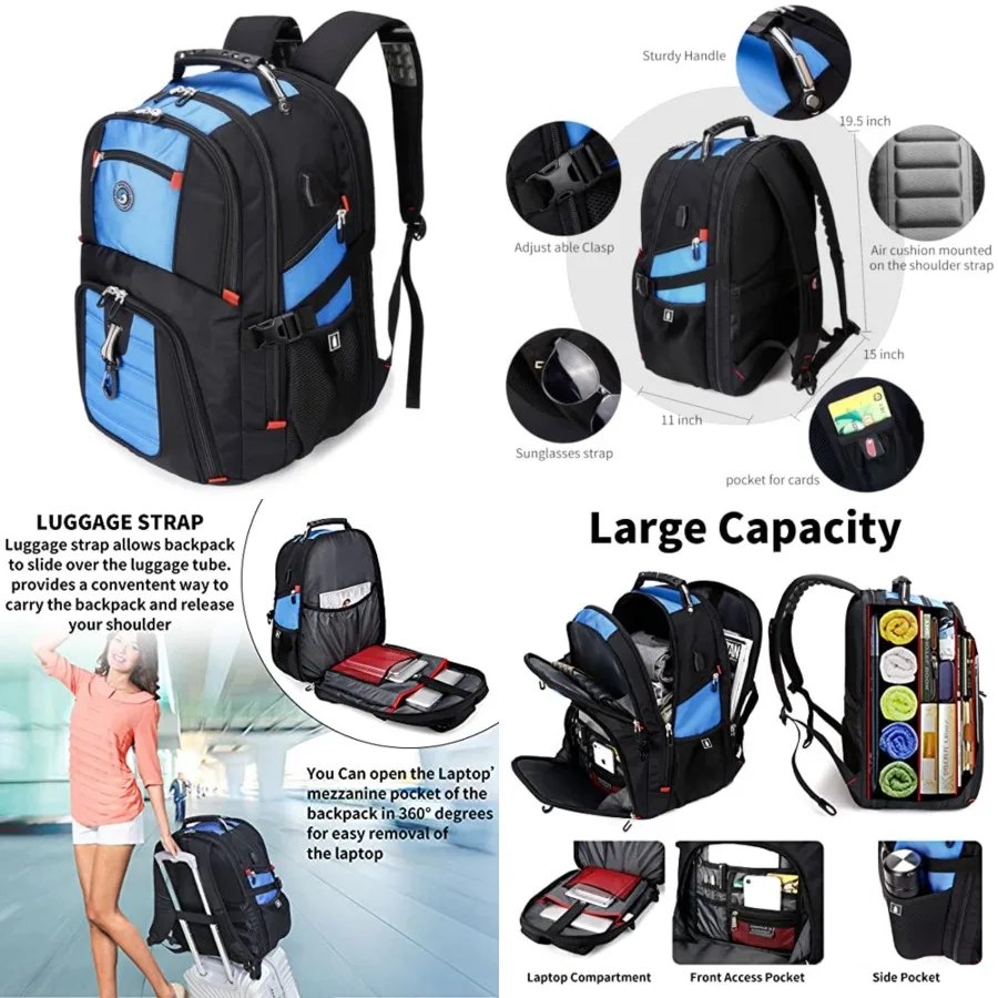 

Extra Large 50L Travel Laptop Backpack with combination lock, College Backpack Airline Approved Business Work Bag Fit 17 Inch L