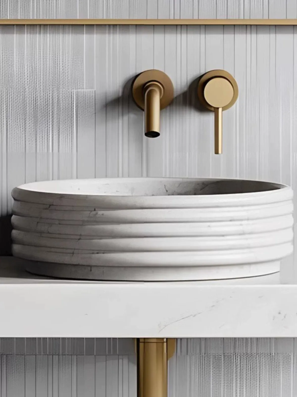 Nordic Minimalist Art Hotel Bathroom Decoration White Marble Wash Basin Luxury-Style Villa Home Furnishings Countertop Basin