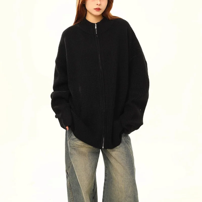 

American Retro High-End Niche Knitted Half-Turtleneck Jacket for Men and Women, Autumn Lazy Style Couple Sweater Trend