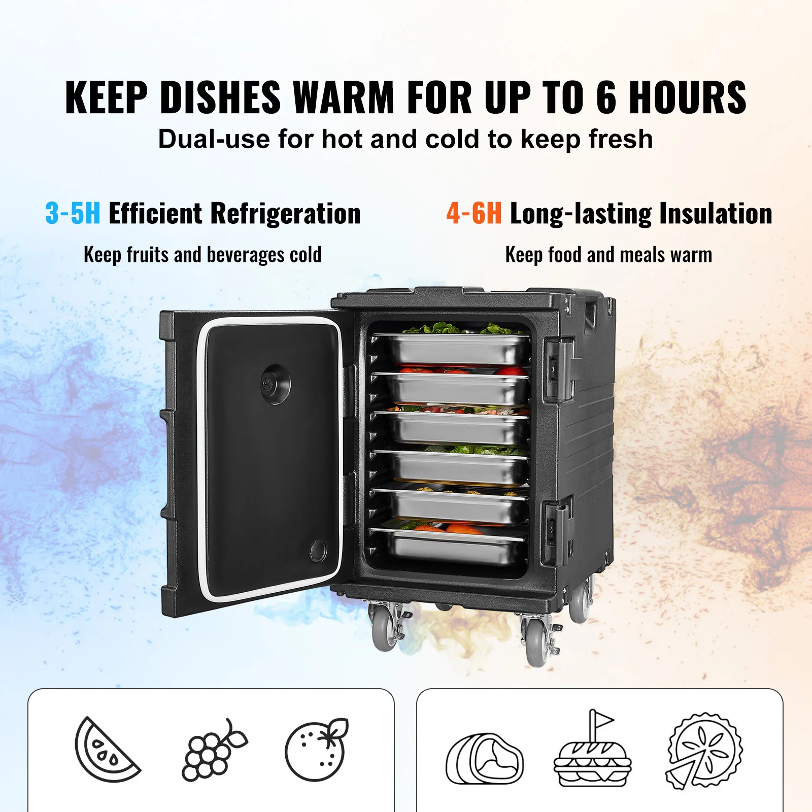 Insulated Food Pan Carrier, 95 Qt Hot Box for Catering, Food Box Carrier with Buckle, Front Loading Food Warmer with Handles, End Loader with Wheels for Restaurant, Canteen