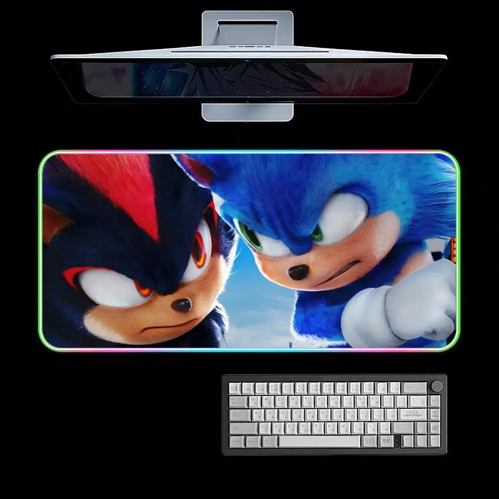Cool Sonic Cartoon Mouse Pad RGB Gaming Mouse Pad Desk Mat HD Gamer Large LED Light XXL MousePads
