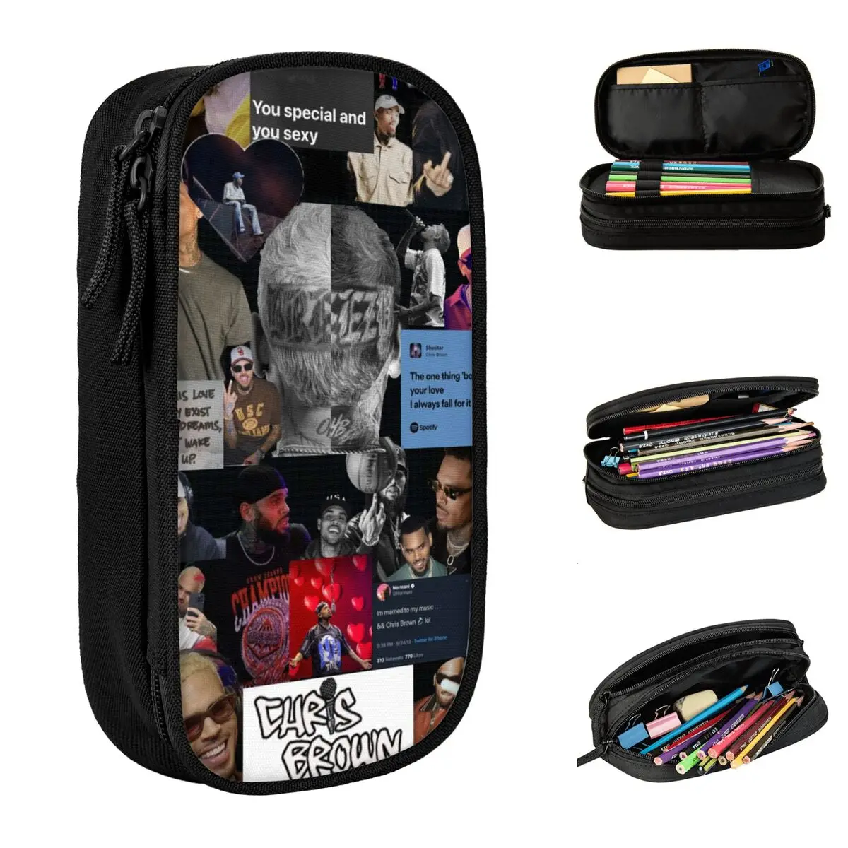 كريس براون بريزي باول XX جولة 2025 مقلمة أكياس القلم طالب تخزين كبير الطلاب الهدايا المدرسية مقلمة #1