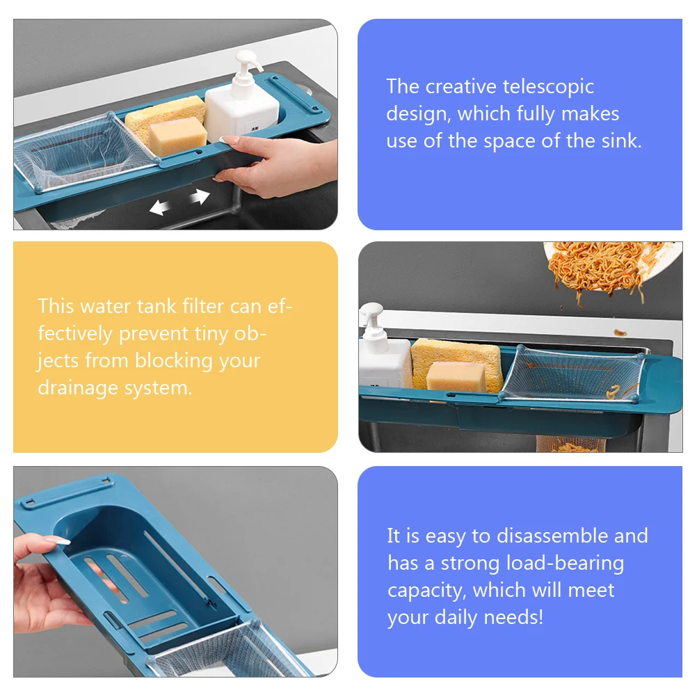 

1 set Telescopic Sink Holder Expandable Kitchen Filter Rack Drain Organizer Storage Frame Plastic Sink Drain Rack Garbage Holder