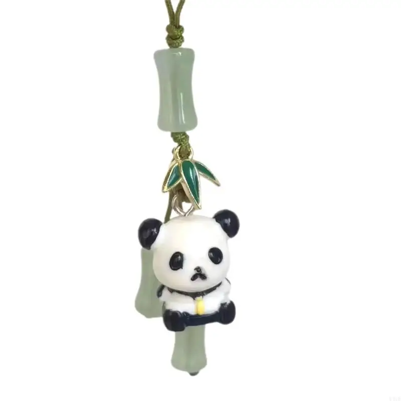 Y4UE Trendy Bamboo Joint Pandas/Fan Phone Charm Unique Fan Shapes Keys Chains Pandas Pendant Lanyard for Phone Cases