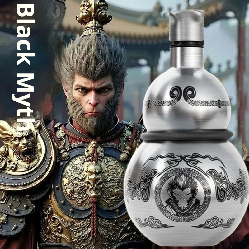 Black Myth Wukong Themed Gourd Shaped 304 Stainless Steel 500ml Insulated Cup Wine Pot Portable Outdoor Lanyard Wine Bottle