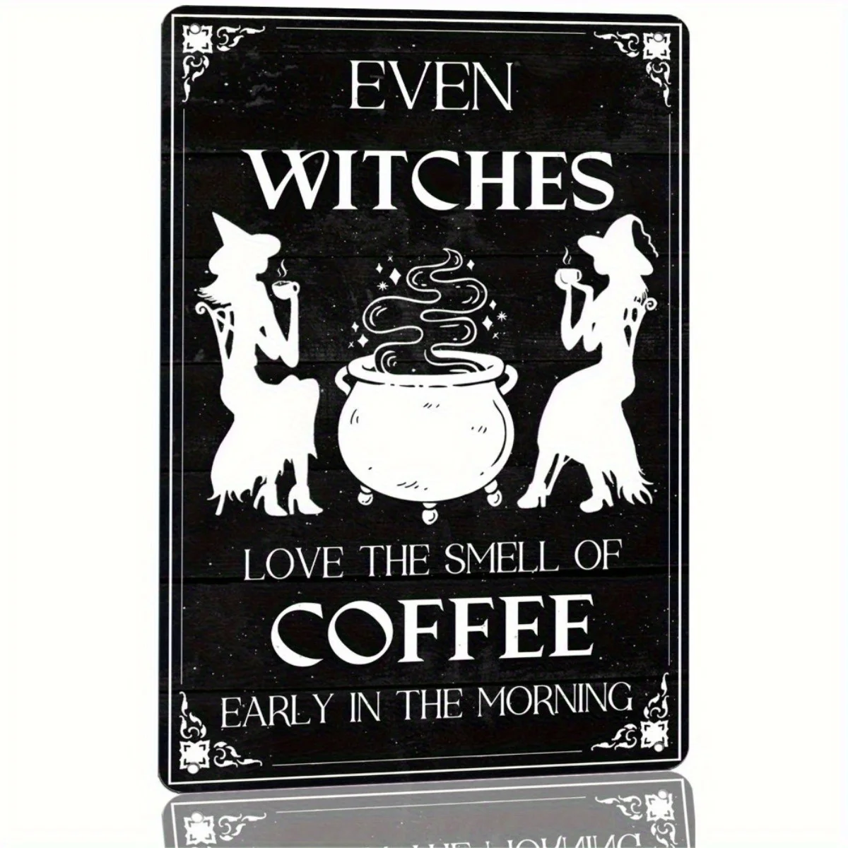Letrero de Metal de café de bruja de Halloween de 8x12 pulgadas, decoración divertida de cocina con dos brujas y caldero, arte de pared gótico Vintage para el hogar, Ca