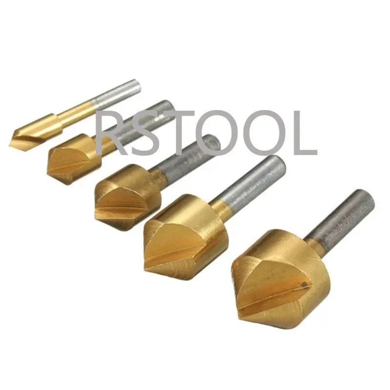5 Pcs 90 Degree  HSS Chamfer Countersink Chamfer Drill Bit 1/4" Hex Shank 90 Degree Wood Chamfering Cutter 6mm-19mm