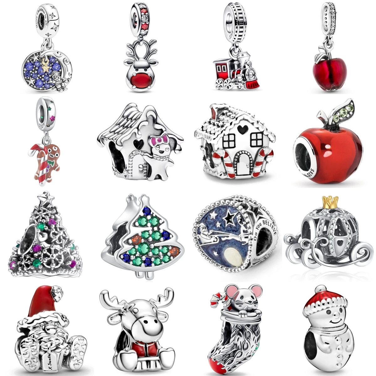 New 925 Silver Christmas Gift Apple Snowman Deer Pendants Charms Beads Fit Original Bracelet DIY Jewelry For Women
